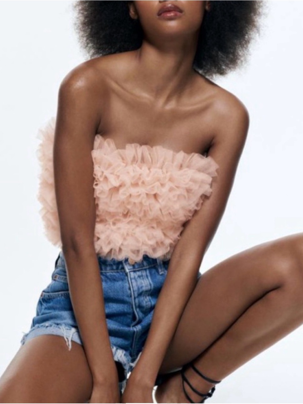 ZARA Strapless Ruffle Tube Top - Blush Pink - Size: XS!
